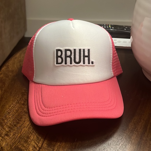Hobby Lobby Accessories - BRUH. Pink and White Trucker Hat